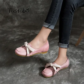 

Tastabo Genuine Leather Women's shoes Comfortable shoe lining soft bottom design Blue Pink Casual style S1929 Low heel shoes