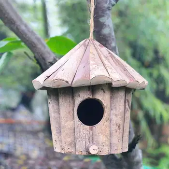 

monokweepjy Handmade Wooden Bird House Eco-friendly Whitewood Round Hole Bird Nest Crafts Solid Antiseptic Birdhouse In Stock