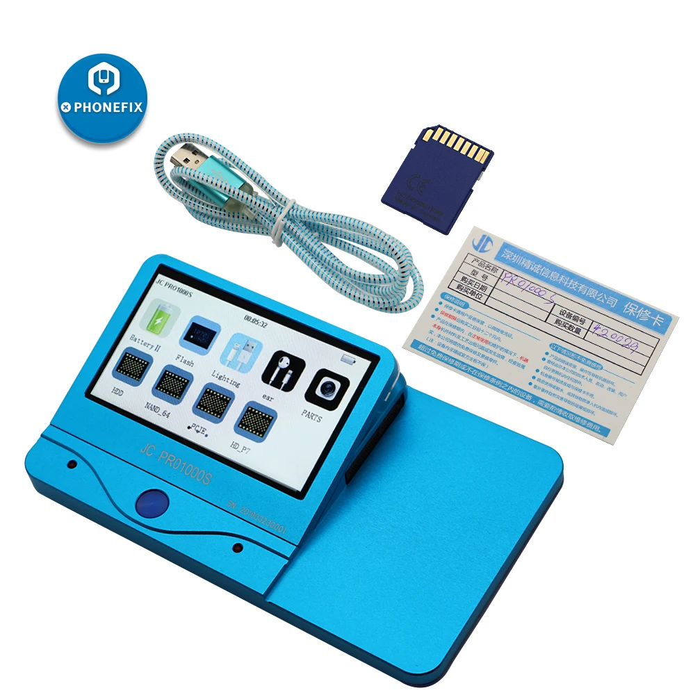 

PHONEFIX JC Pro1000s Baseband Logic EEPROM IC Programmer Battery Headphone Data Cable Test Tool for iPhone 5 6 6S 7 7P 8