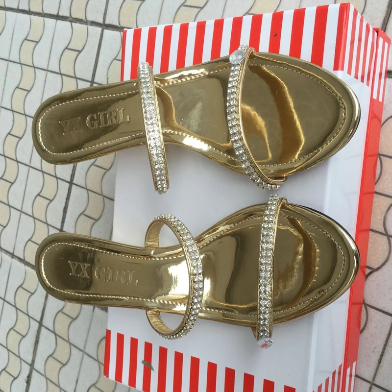 

Plus size 46 Sexy Women Rhinestone Thong Sandals Woman Crystal Two Straps Gladiator Sandal Ladies Summer Wedges Shoes
