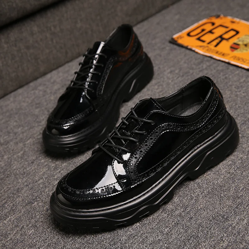 

italian brand designer men's fashion party banquet dresses patent leather brogue shoes carved bullock oxfords shoe platform male