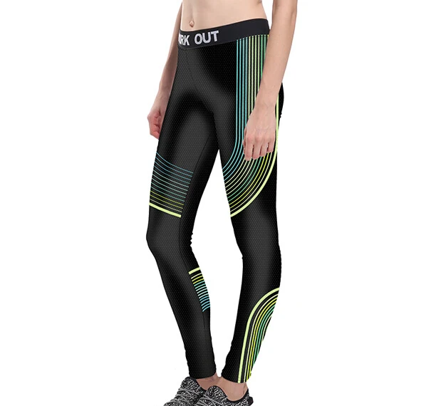 Unisex Women Gradient Fitness Leggings Stripe on Black Workout Pants