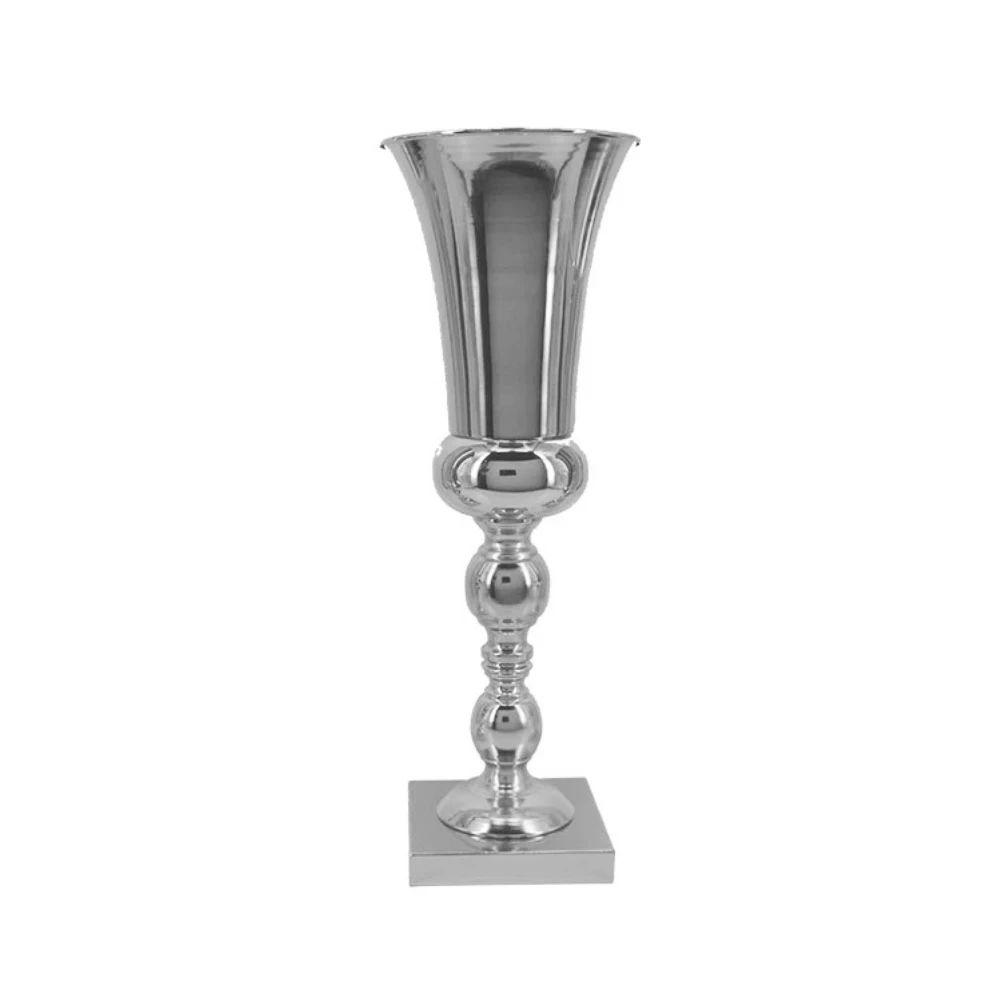 43 см большой потрясающий Серебристый Стальной Роскошная ваза для цветов урна цветочный горшок Свадебные украшения Декоративная скатерть квадратная база - Цвет: silver