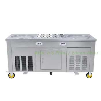 

220V big size double round pan 3 compressors control fried ice cream roll machin with 10 cooling tanks