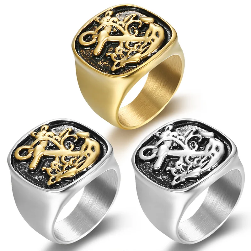 Hip Hop Vintage Anchor 361L Stainless Steel Men Ring Gold Personality