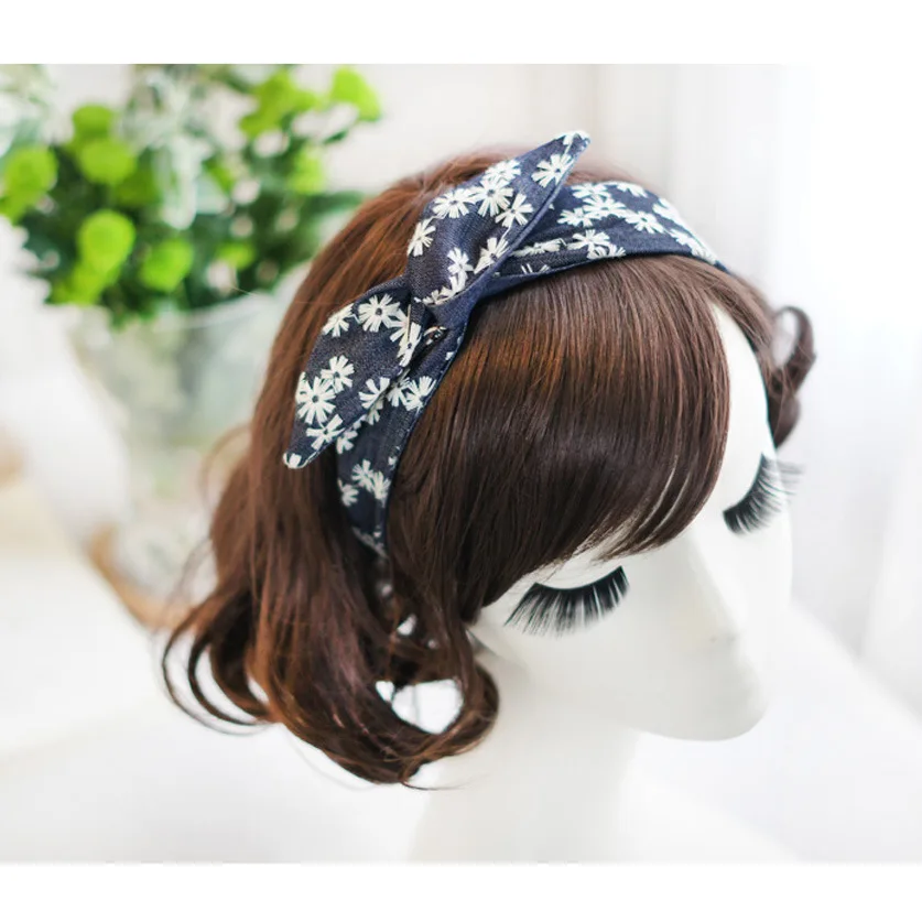 Моды ромашки вышивка оголовье небольшие свежие цветы Hairband Кролик уха орнамент банданы Женские аксессуары для волос Hairbands