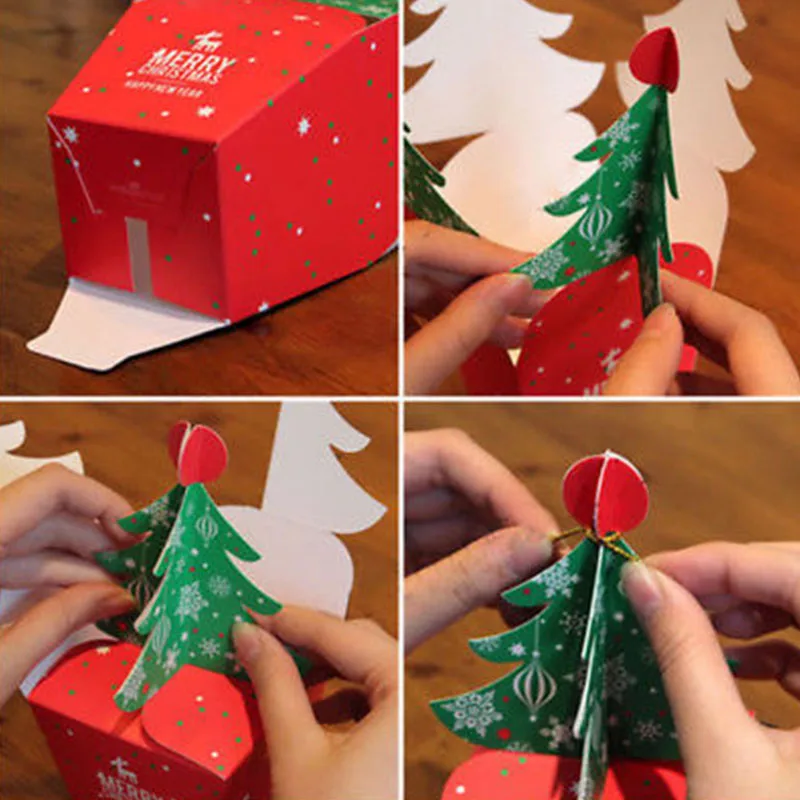 

50pcs set Red+Green Merry Christmas Tree Bell Party Paper Favour Gift Candy Cupcake Bags Boxes