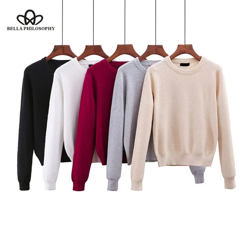 Wonder 2018 new autumn winter new long-sleeved round neck pullover women sweater causal sweater winered gray tops