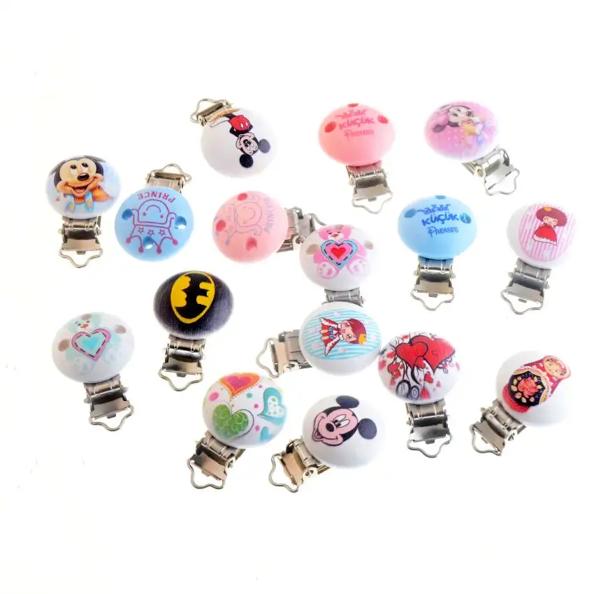 Baby Pacifier Clips Pattern Wood Metal Holders Cartoon Cute Infant Soother Clasps Accessories 4.4x2.9cm