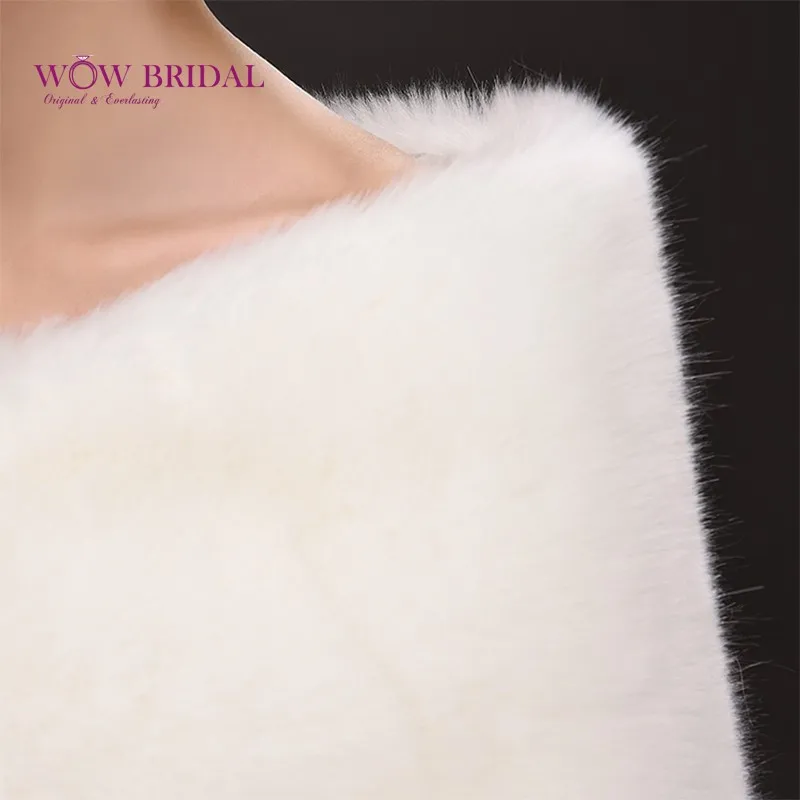 Wowbridal изящные белый свадьбы обертывание подчинение искусственного меха кристалл бисером, квадратный шаль свадебное пальто аксессуары