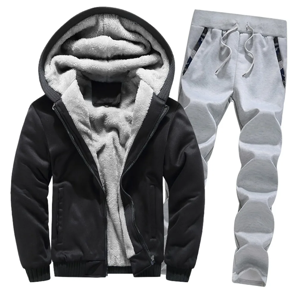 Cherry Winter Dikke Mannen Sport Past Trainingspak Hoodie Sportkleding Rits  Fleece Hooded Jassen + Elastische Taille Broek Casual Mannen Set|Setjes  voor Mannen| - AliExpress