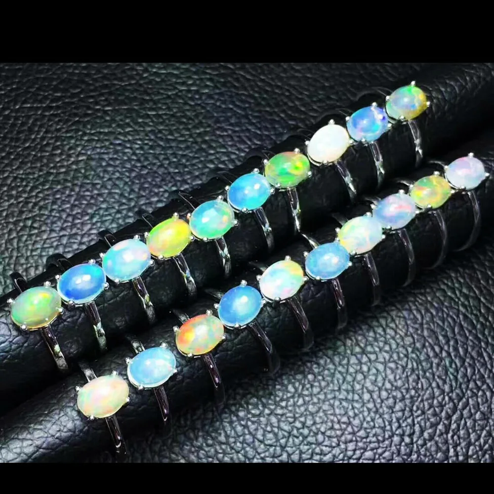 Hot Sale Multicolor Opal Ring Real Natural Opal Oval 6x8mm 100% 925