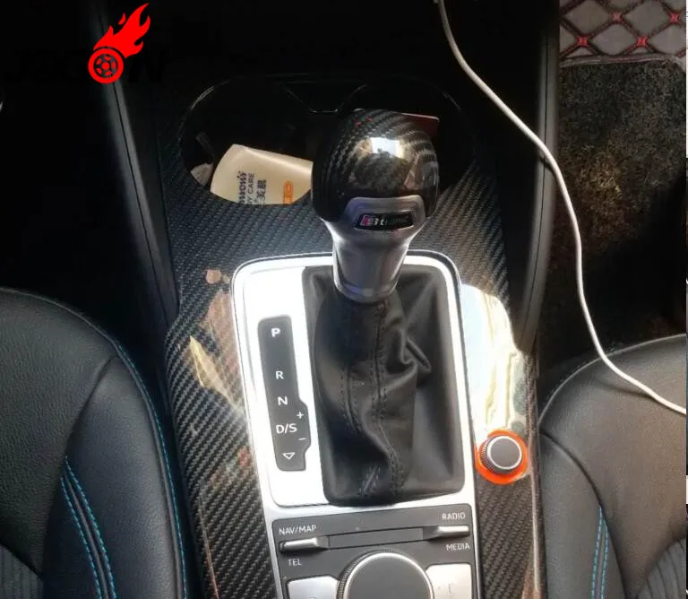 

Для AUDI A3 S3 2014 2015 2016 2017 2018 натуральное углеродное волокно Автомобильная внутренняя ручка переключения передач накладка на головку наклейки