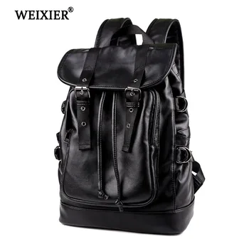 

WEIXIER New Casual Personality PU Leather Drawstring Backpack Leather Men Backpack Cool Fashion Bags College Teen Backpack