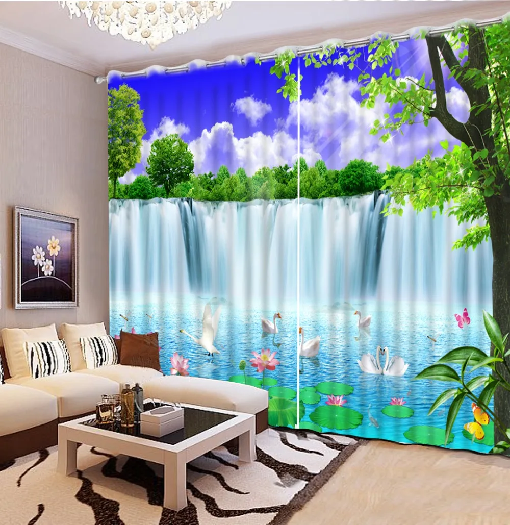 

Large waterfall curtains Window Blackout Luxury 3D Curtains set For Bed room Living room Office Hotel Home Wall Decorative