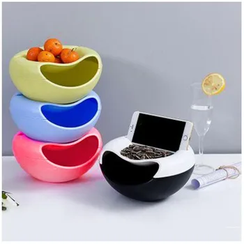 

Double Layer Melon Seeds Containers Holder Nut Bowl Table Snacks Dry Fruit Holder Storage Box Tray With Mobile Phone Stand