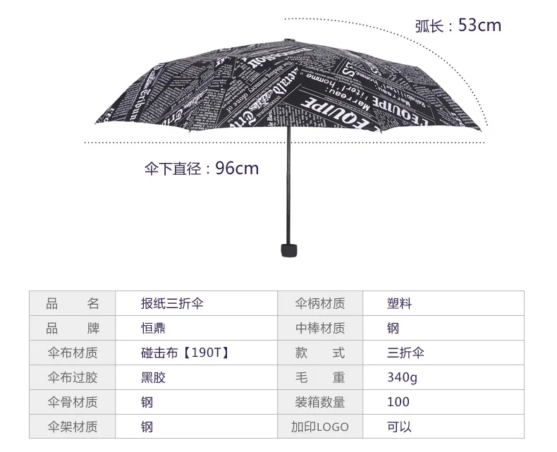 Креативный три складной мужской коммерческий компактный Ветрозащитный 8 ребер Зонты газетный Рисунок Женский зонт от солнца портативный