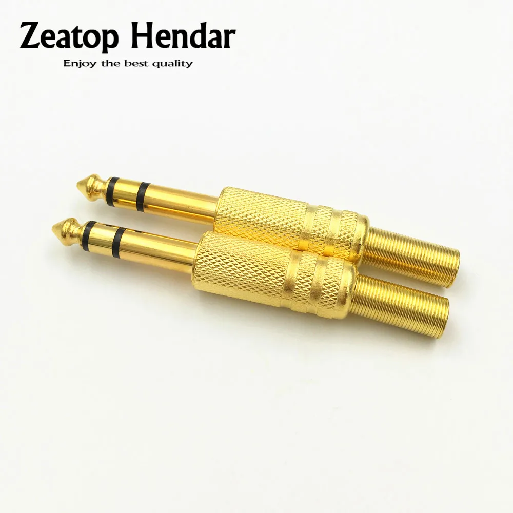 2Pcs Gold Plated Soldering 6.35mm 3 Pole Male 1/4 Stereo Jack Plug with