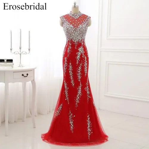 Erosebridal вечернее платье с высоким воротом, длинное роскошное длинное вечернее женское платье с бисером, вечерние платья на молнии сзади с маленьким шлейфом - Цвет: Color 2