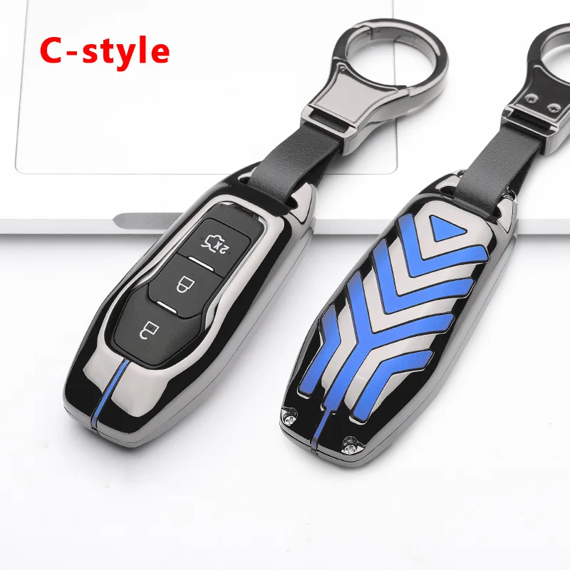 Car styling key case remote control keychain For Ford key cover Focus MK3 MK4 Mondeo galaxy ecosport Kuga ST Automotive products - Название цвета: C Gun Blue