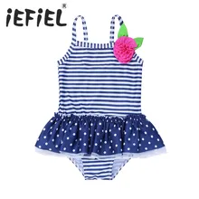 IEFiEL/новейший цельный купальник в полоску с цветочным принтом для маленьких девочек; пляжная одежда для малышей; купальный костюм; летние купальники бикини для малышей