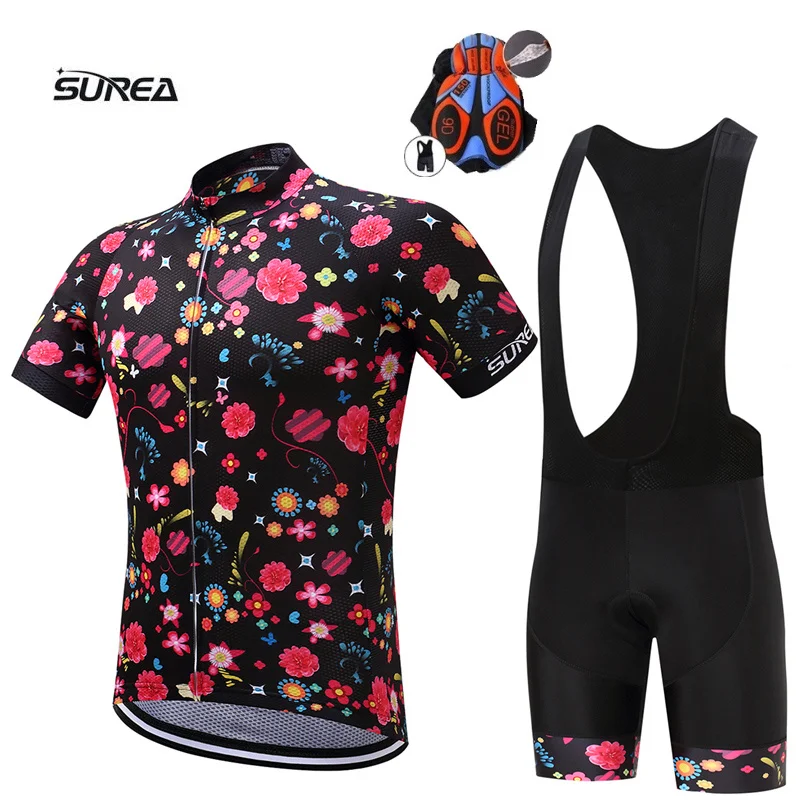 

SUREA 2019 checked Cycling jersey 9D pad bike shorts breathable Ropa Ciclismo MTB mens women BICYCLING wear Maillot