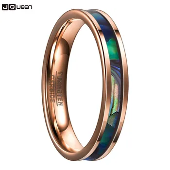 

Fashion Desgin 4MM Wide Rose Gold Inlaid Abalone Shell Tungsten Steel Ring Women Men Party Jewelry Gift