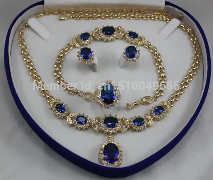 

Hot sale FREE SHIP>>>Bridal jewelry blue zircon STONE -plated Necklace Earring Ring8 Bracelet