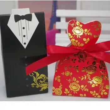 

100pcs/lot The Bride And Groom Suit Paper Kraft Wedding Candy Boxes Sweet Packaging Boite Cadeau Sachet Bonbon Mariage Dragees