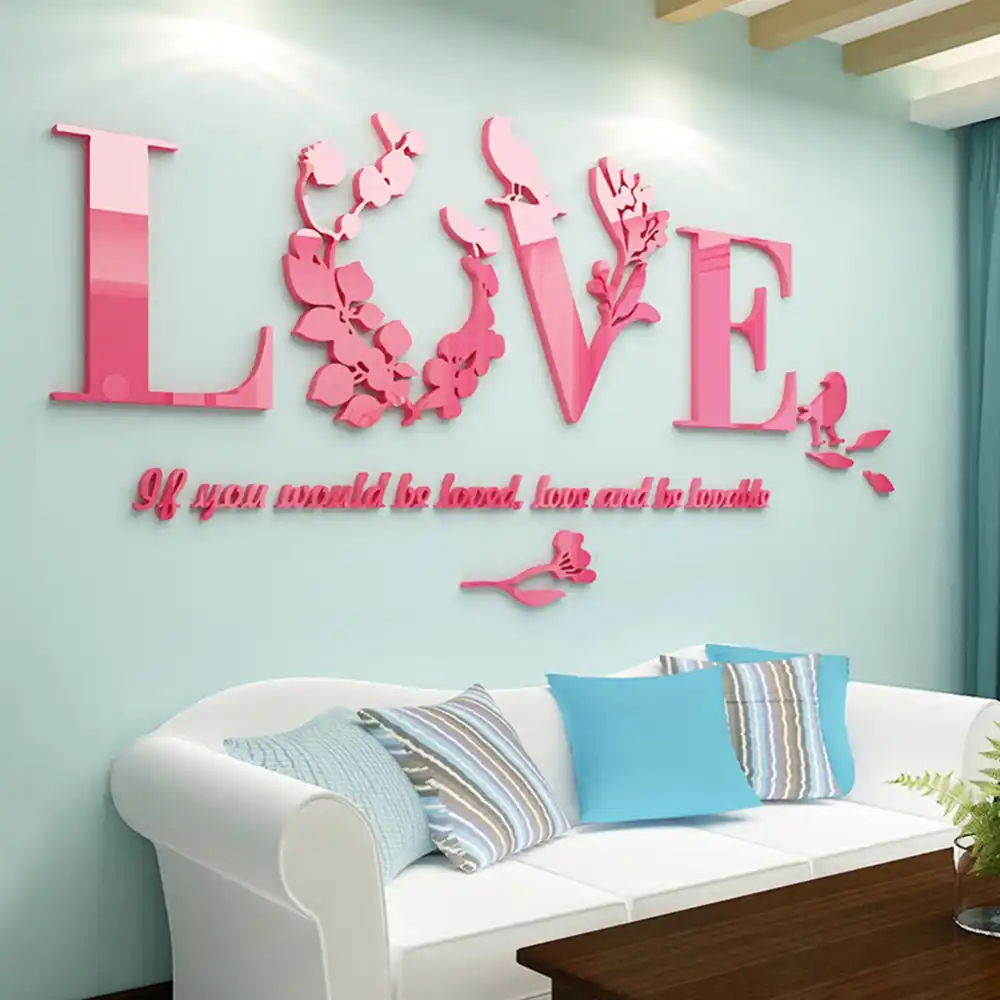 Love Acrylic 3d Wall Stickers For Bedroom Children S Room Tv Background Wall Living Room Colorful Wall Stickers Home Decoration Stickers For Bedroom 3d Wall Stickerswall Sticker Aliexpress,Plant With Purple Flowers And Large Green Leaves