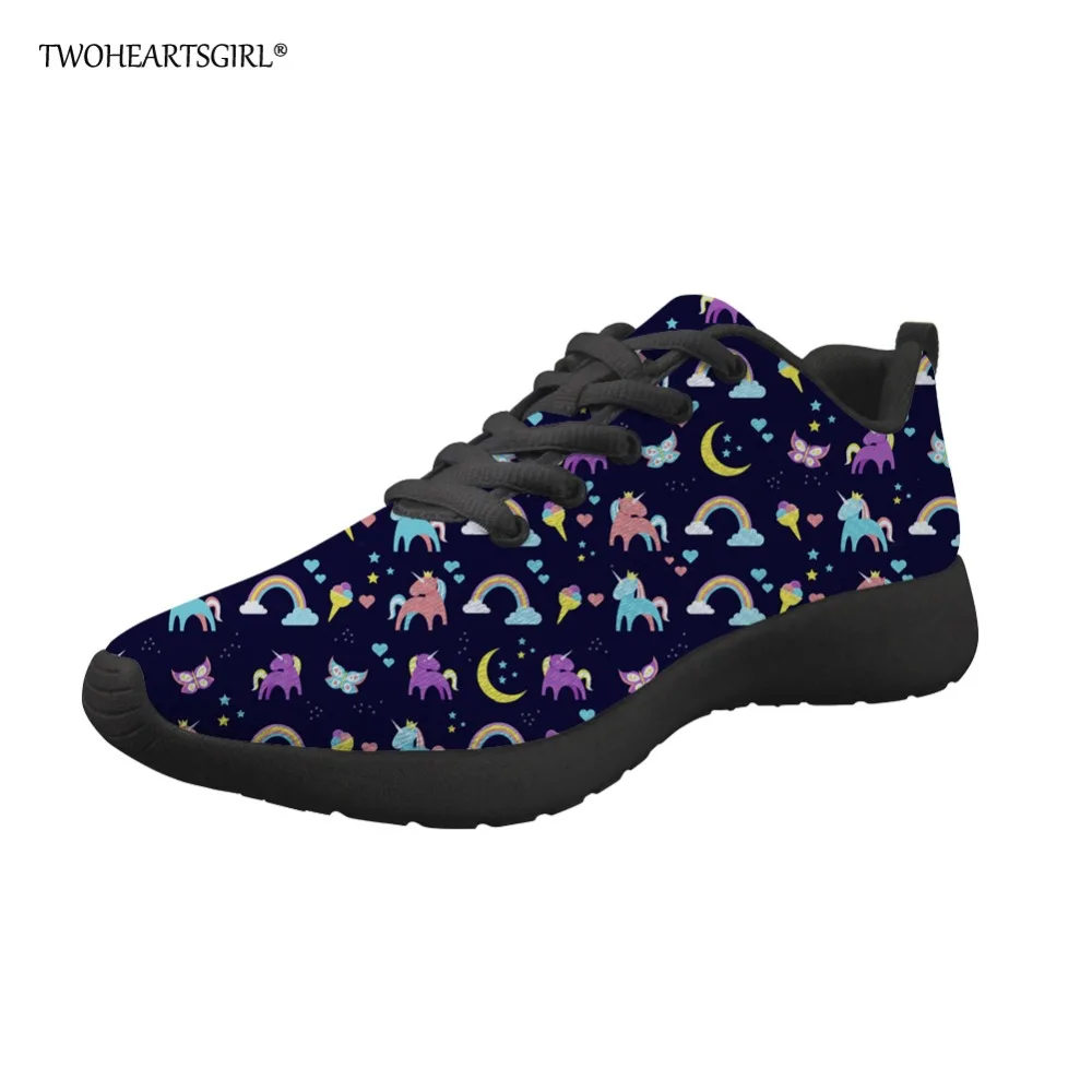 

Twoheartsgirl Spring Women Nurse Flat Shoes Cartoon Unicorn Printed Women's Sneakers Shoes Breathable Mesh Flats Female Shoes