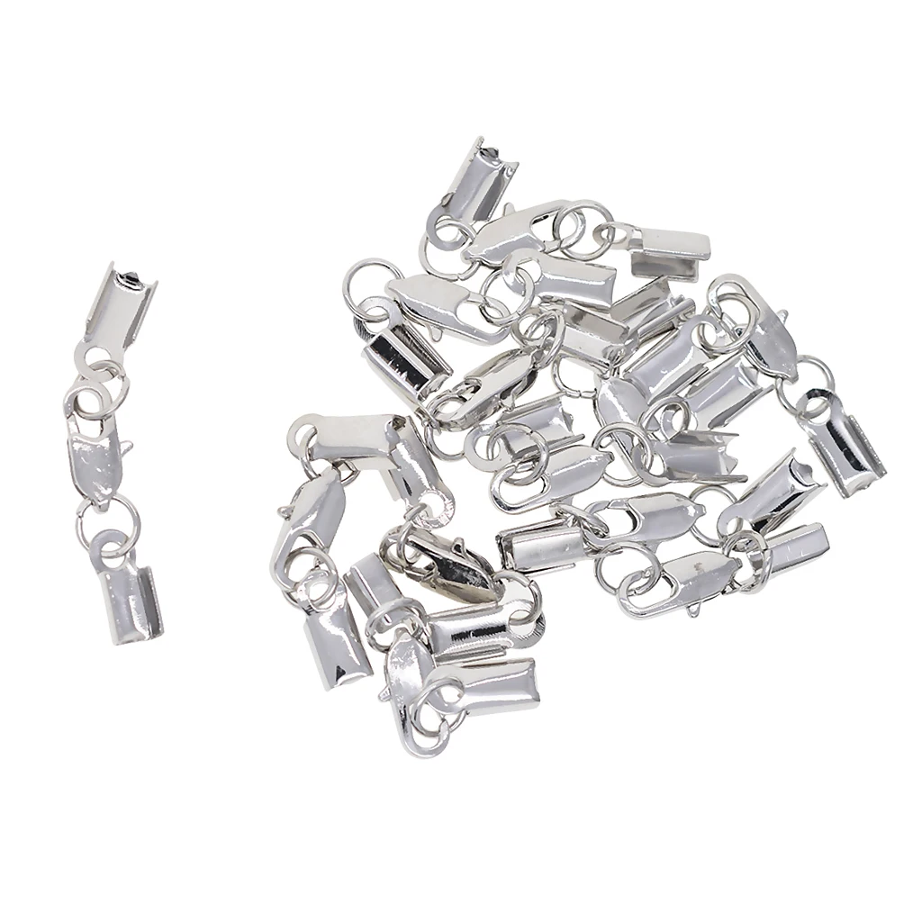 12 Sets Fold Over Crimp Cord End Cap Clips Bail Tips Connector Lobster Clasp DIY Jewelry Accessories