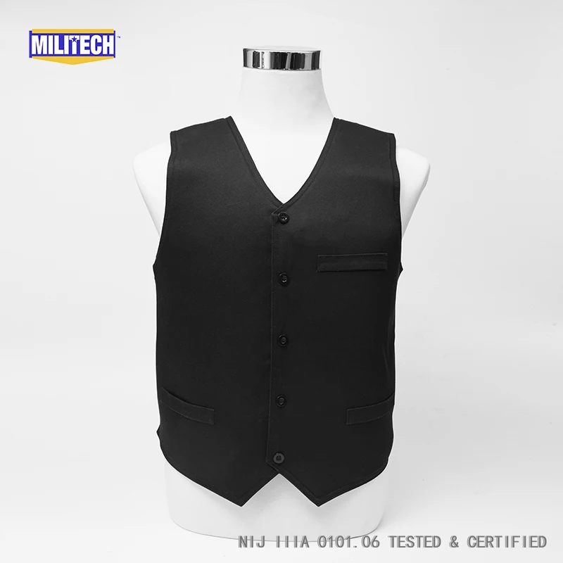 Militech Black VIP Style NIJ IIIA 3A Twaron Aramid Bulletproof Covert
Ballistic Bullet Proof Vest Low Profile Body Armor Vest