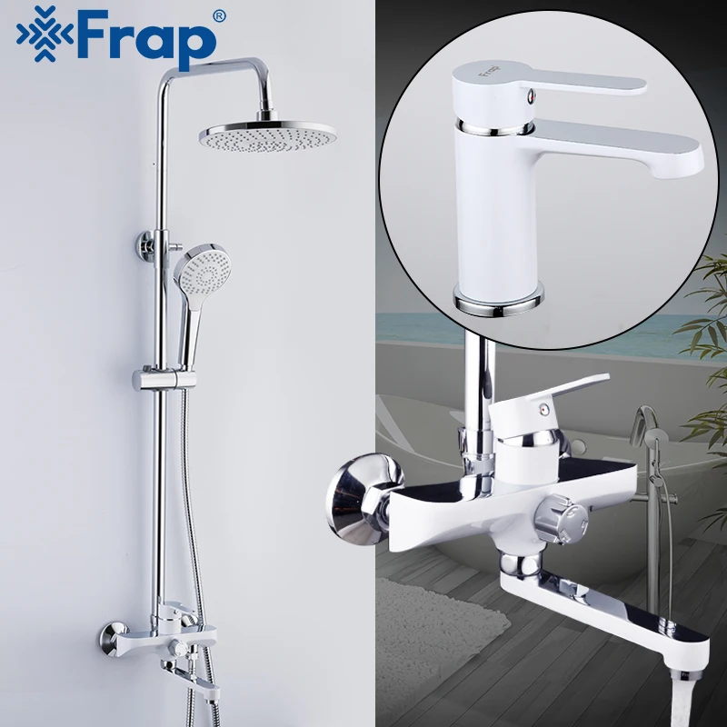 

FRAP White Shower faucet Bathroom Faucets mixer bath shower basin faucets sink taps rainfall shower head set Sanitary Ware Suite