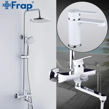 

FRAP White Shower faucet Bathroom Faucets mixer bath shower basin faucets sink taps rainfall shower head set Sanitary Ware Suite