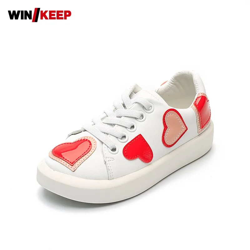 New Hot Sale Children Outdoor Sport Shoes Comfortable Heart Shaped Pu Leather For Girls