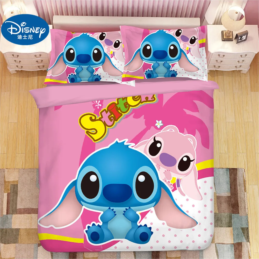 Disney Stitch Boys Bedding Sets Twin Queen Cartoon Quilt Cover Pillowcase Blue Bed Linen Duvet Cover Set for Children Bed