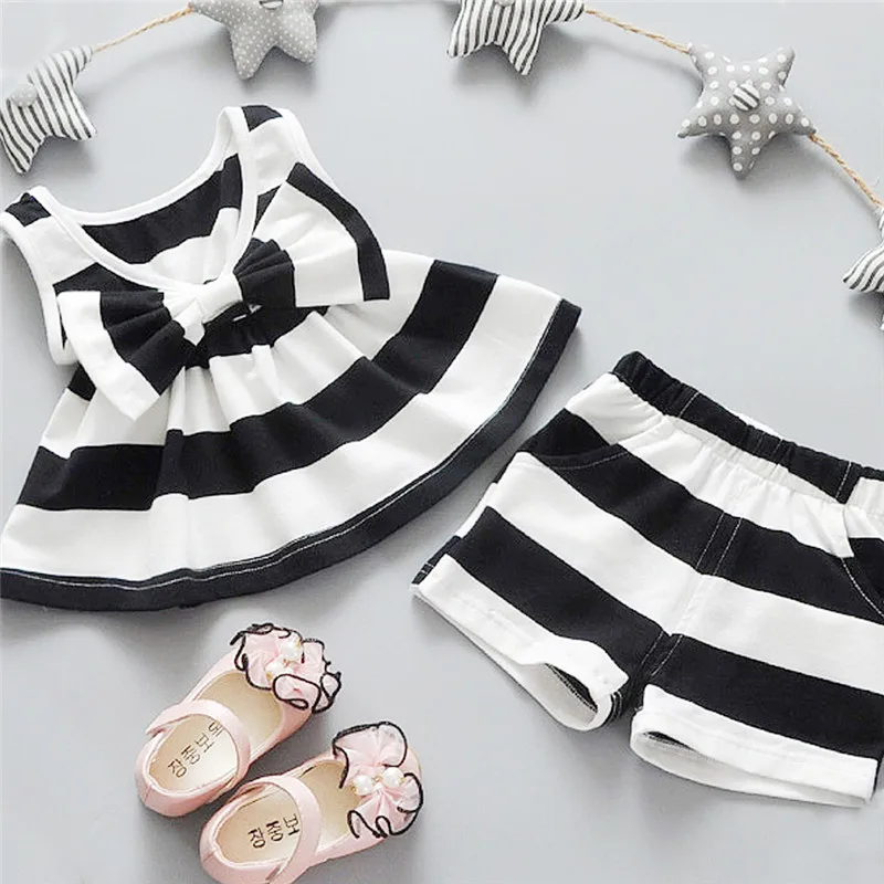 

Nice kids designer brand kids Toddler Kids Baby Girls Summer Outfits Clothes Dress+Short 2PCS Set ropa de ninas