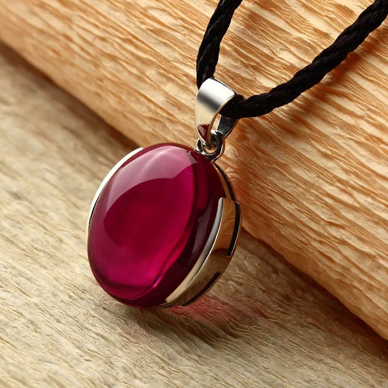 

FNJ 925 Silver Round Pendant 100% Real S925 Solid Original Silver Synthetic Red Corundum Pendants for Women Jewelry Making