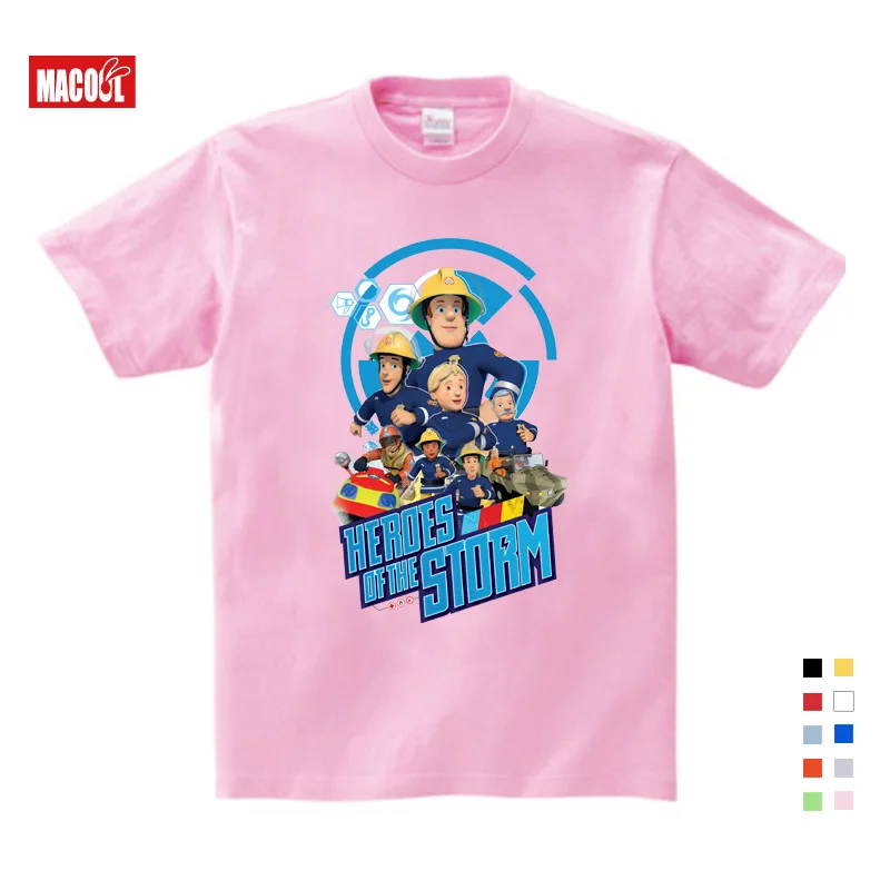 Children 3D Cartoon Fireman Sam Print Cotton T-shirts For Boy Shirt Girl Short Sleeve Tee Tops Clothes Kids Clothing 3T-9T