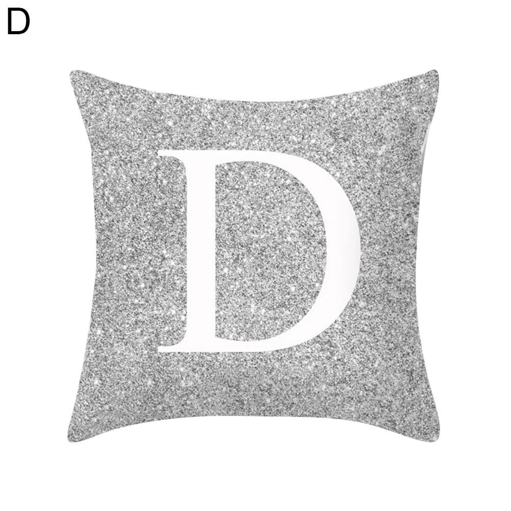 Наволочка с буквенным дизайном, A-Z, буквы, серебристый металлик, мягкая удобная наволочка, Наволочка на диван-кровать для дома, Декор