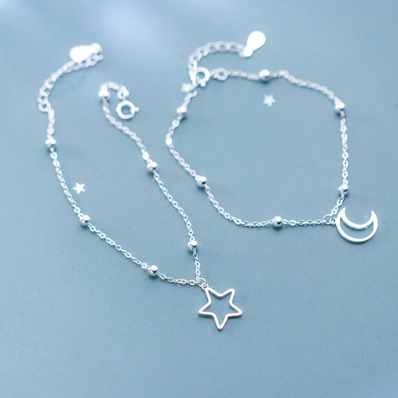 

Hot Sale Charming Star Moon Bracelets&Bangles For Women Girls 925 Sterling Silver Bracelets Statement Bridal Jewelry bransoletka