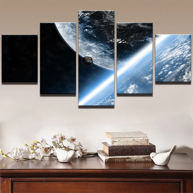 

Printed Landscape Modular Picture Frame Canvas Painting For Room Home Wall Art Decor 5 Panel Universe Earth Planet Poster PENGDA