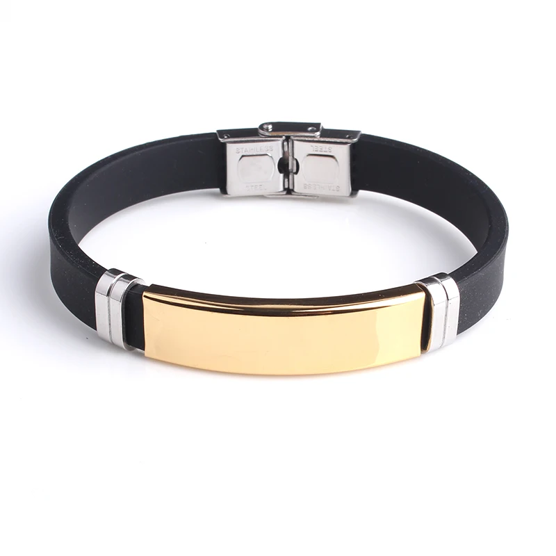 

free shipping Gold color Smooth Silicone 316L Stainless Steel bracelets for men