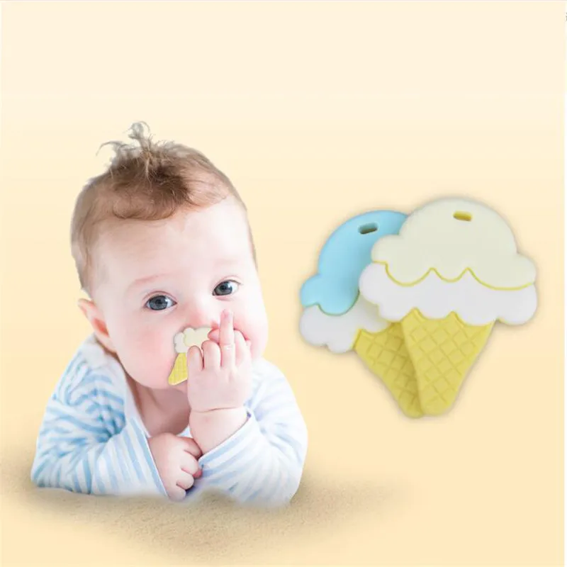 

1 piece ice cream Silicone Teether Safe Baby Teething Toy Pacifier Chain Pendant Nursing Baby Teethers Baby shower gift