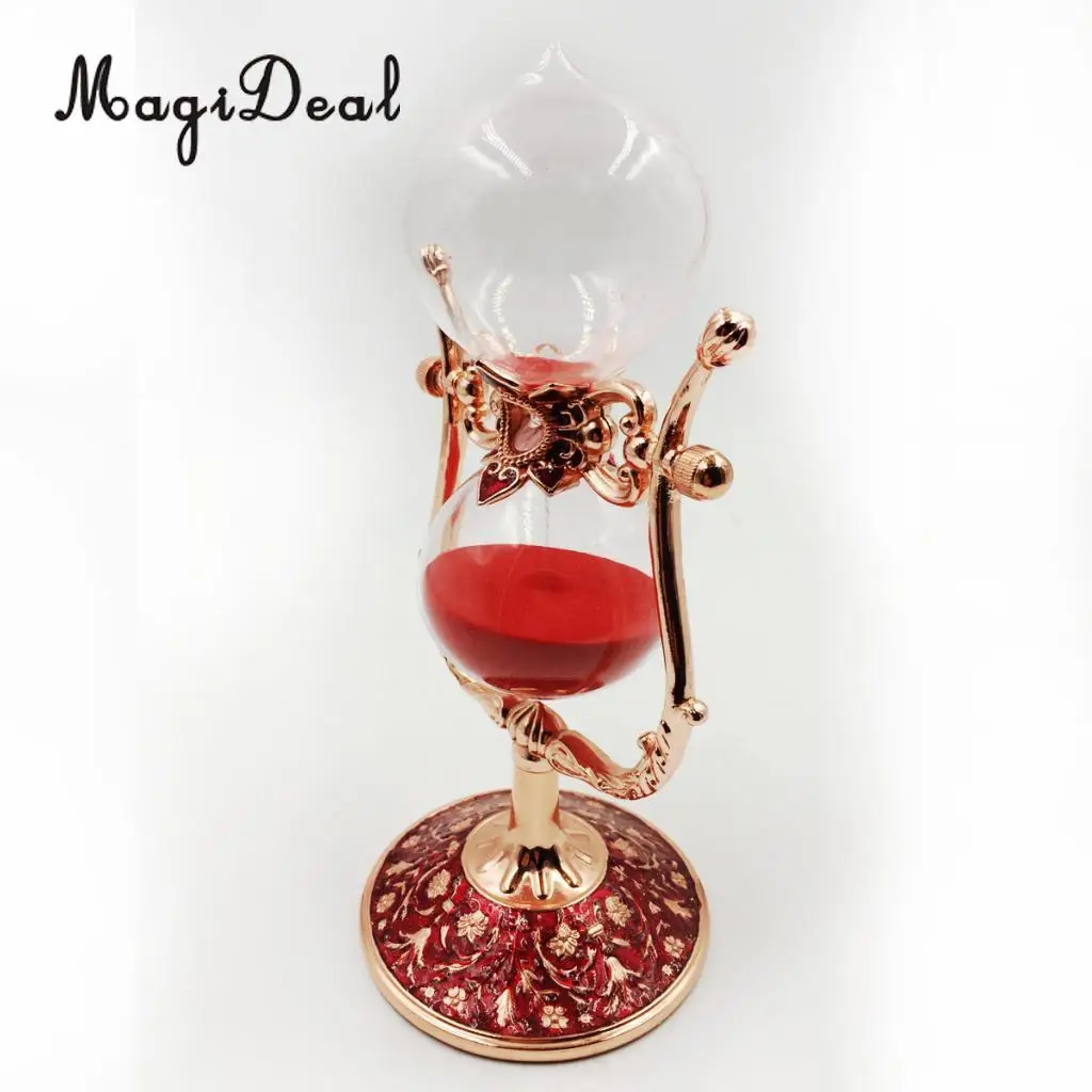 15 Minutes Retro Metal Rotating Hourglass Sand Timer Home Office Coffee Shop Library Shelf Decor Novelt Gift Kids Toy-Gold Red