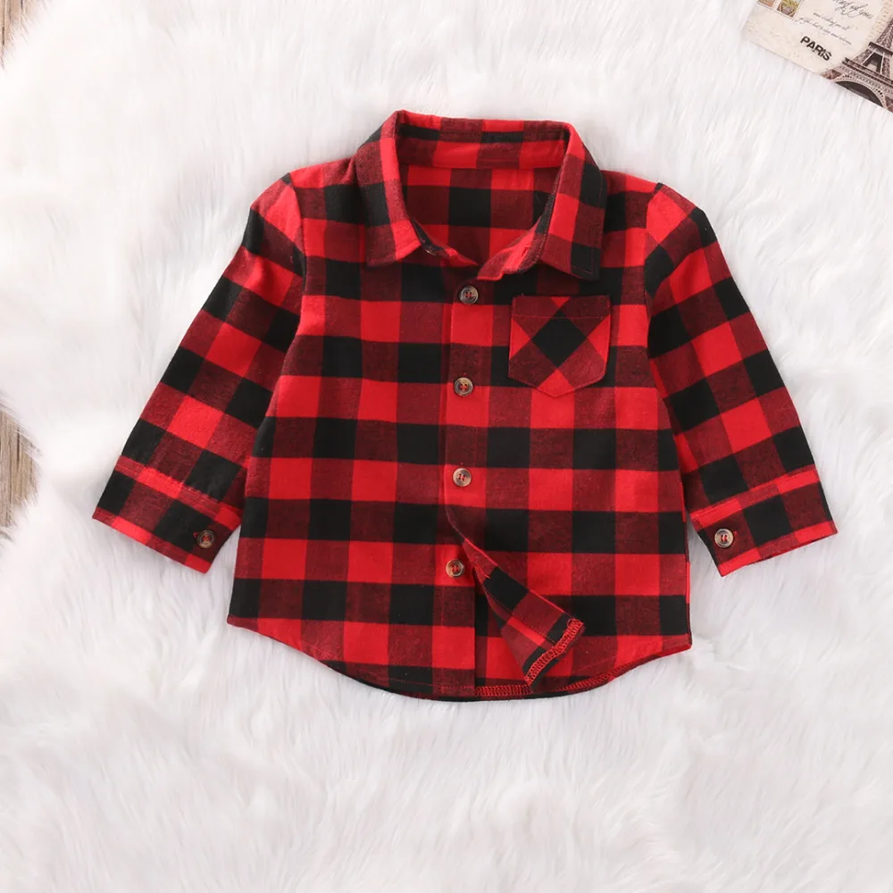 Модная одежда для малышей мальчиков и девочек рубашка с длинным рукавом топы блузы наряды в клеточку рубашка для малышей 1–7 лет