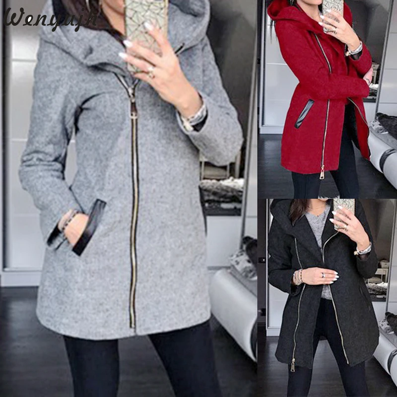 

Wenyujh 2019 Long Sleeve Women Overcoat Fashion Warm Zipper Jacket Outwear Fashion Winter Jacket Women Autumn Hooded Coat Tops