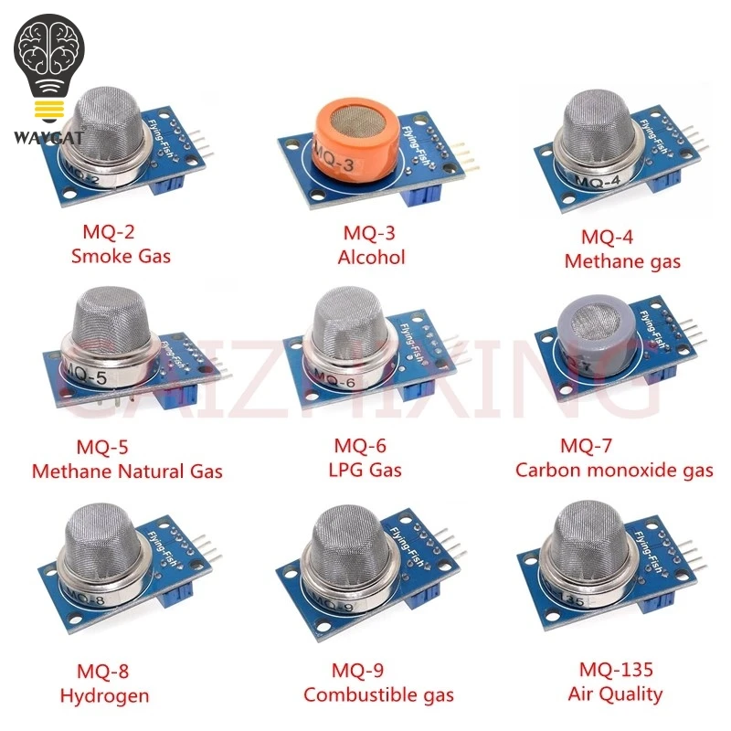 

9PCS/1Lot Gas Detection Sensor Module MQ-2 MQ-3 MQ-4 MQ-5 MQ-6 MQ-7 MQ-8 MQ-9 MQ-135 Sensor Module Gas Sensor Starter Kit