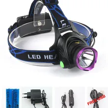 Светодиодный фара 18650 Фары перезарядки xm-l T6 фары светодиодный головного света+ батареи+ AC автомобиля Зарядное устройство